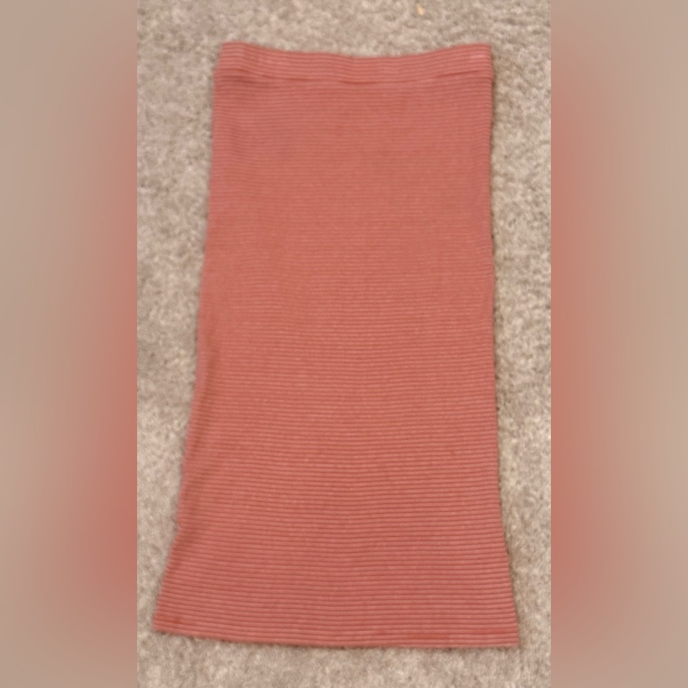 Eliane Rose Striped Bodycon Midi Ribbed Stretch Skirt Women's Size Medium Salmon